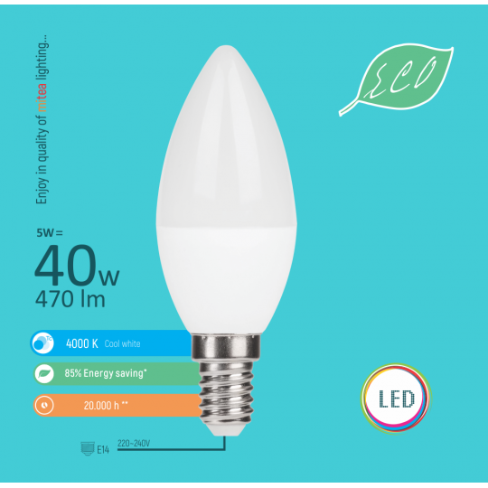 Sijalica LED E14 5W C36 4000K LED ECO sijalica 220-240V Mitea — slika 1