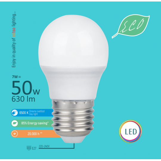 Sijalica LED E27 7W G45 ECO 6500K 220-240V — slika 2