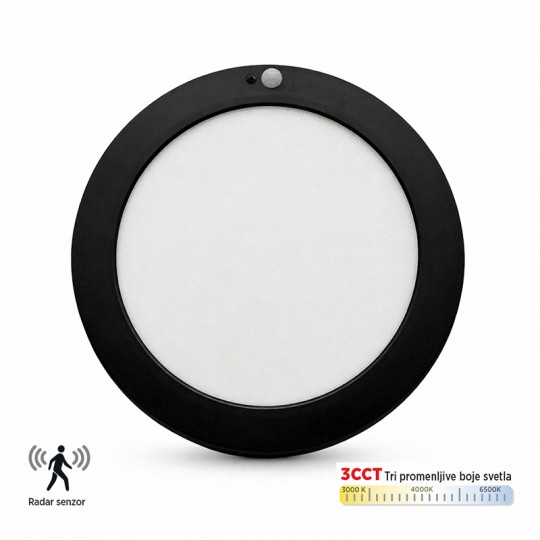 Panel LED nadgradni okrugli crni sa senzorom M18NO-PLS-B 18W 3CCT — slika 1